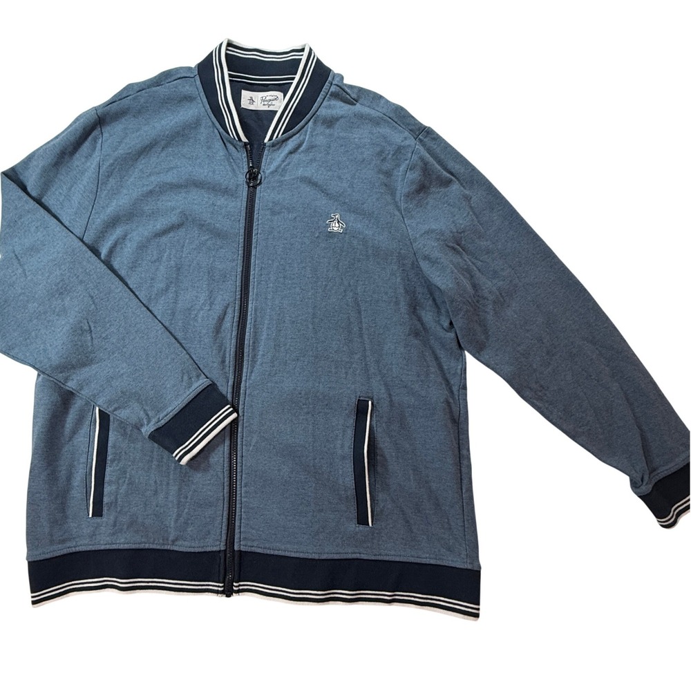Original Penguin Track Jacket Mens XXL Logo Full Zip Blue Cotton